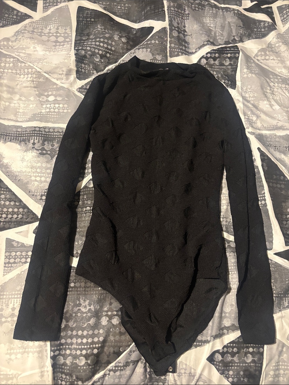 Black Long-Sleeve Textured Bodysuit - Women